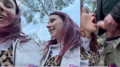 French girl gags on grandpa's load after stroll