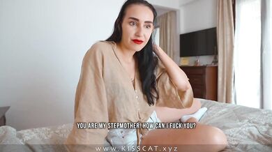 Step mom shared hotel bed with stepson surprise rough creampie