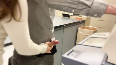 Boss's wife sucks me dry in the copy room while I jerk off
