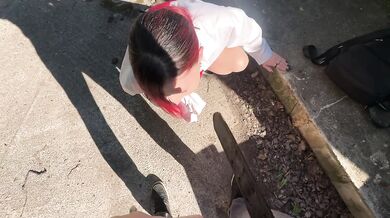 My neighbor's stepdaughter gets her ass drilled raw outdoors with a bottle