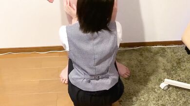 Cum dripping stains on japanese office uniform