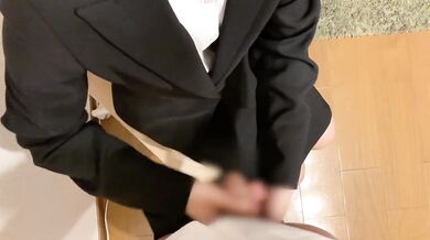 Japanese office worker floods her skirt with thick white loads