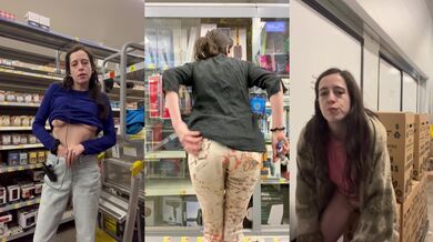 Brunette Walmart slut flashes coworkers at work