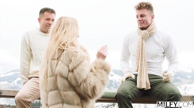 Hot blonde milf gets spit-roasted by two hungry new hires at company retreat big tits in lingerie