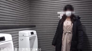 Asian exhibitionist gets caught peaking pissing in public toilet then walks around nude