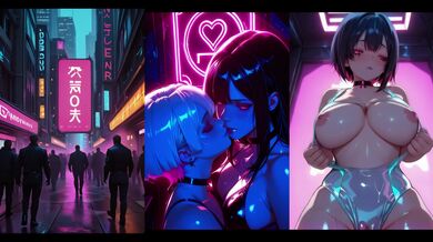 The X-9 sexbot unleashes sin in Ciudad Neón lesbian wet dreams