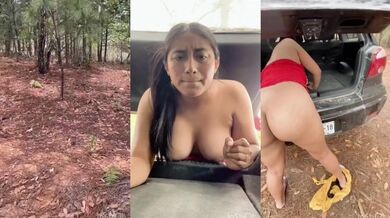 Latina alone in forest truggered by lumberjack in crouched doggy while car stuck