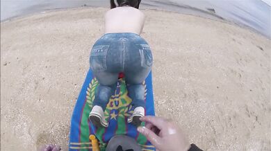 Pigtail teen sunblock massage on nude beach slippery tits pulsing wild POV