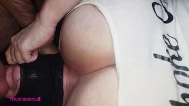 My wife’s big natural tits choked with rough cumshot