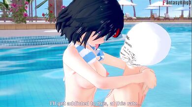 gets her big tits groped in a bikini pool scene