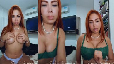 Her bra drives her wild she can't stop touching herself while hugging her huge tits