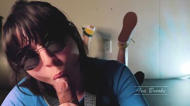 Petite teen footjob gushes cum on her glossy socks