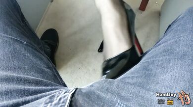 Secretary gets under table Footjob while Boss loses his mind
