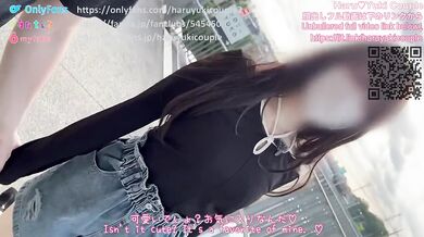 Japanese couple teases on terrace drenched in public cum creampie exposed