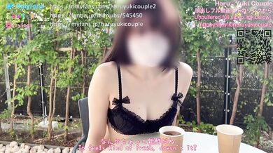 Japanese couple teases on terrace drenched in public cum creampie exposed