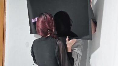 The delivery boy fucks the redhead's tight pussy creampie
