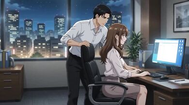 Late night office fantasy ruined by juicy futanari gangbang