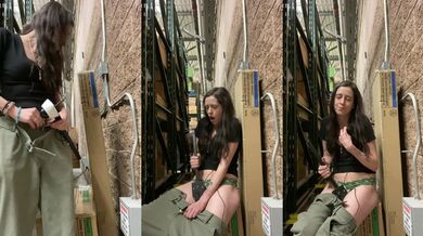 Walmart whore gets necklaced on the warehouse floor polka dot panties soaked