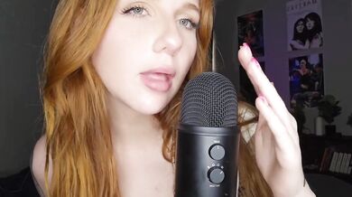 redhead ASMR licks mic then spits for you to cum