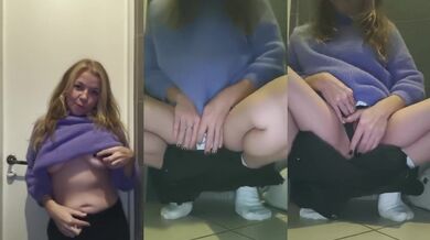 Russian milf amateur real orgasm solo finger public toilet close up pussy cum