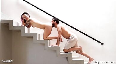Real Couple Romantic Staircase Passion Gushing Ass Rimming Amazon Position