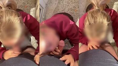 Sunlit Balcony Amateurs Blonde Blowjob Outdoor Cum in Mouth