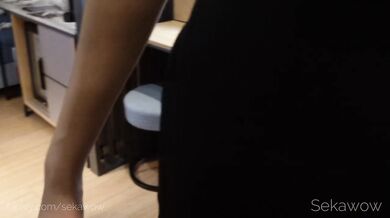 Fit girl drips messy gym socks while stuffed hard after workout