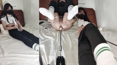 Femboy yoga leggings auto fuck machine ruined her white socks