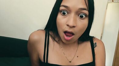 18yo Latina sis creampied while BF grabs food in her black dress
