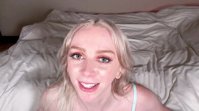 Skinny freckle blonde begs for cum face edging joi