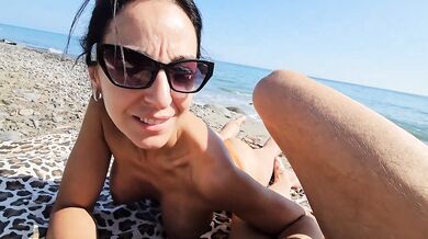 Voyeurs Watch Big Tits MILF Choke Huge Cock Beach Gush
