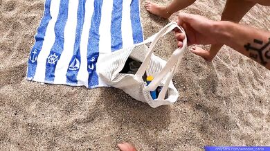 Barcelona stranger squirts cum on the nude beach POV