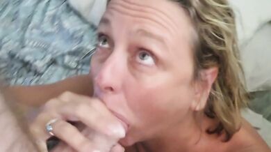 Goddess Brianna gags on huge cum load after deep throat blowjob