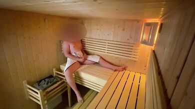 Risky Sauna Jerk Off Almost Caught Gushing Big Dick