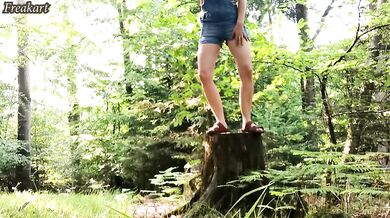 German lass squirts wet forest trip in jeans and panties