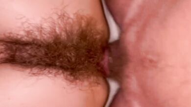 Super hairy MILF creampies squirting all over the missionary long anal groan