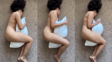 Petite ebony girl humping pillow not caring who watches