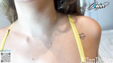 18yo deep throats his cock until her pretty eyes leak