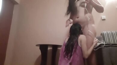 Hairdryer blowjob and squirting when she licked my wet pussy