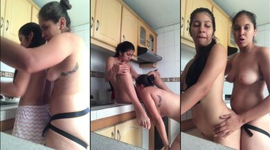 Sending nudes then fucking my naughty stepsister with a strap on in the kitchen