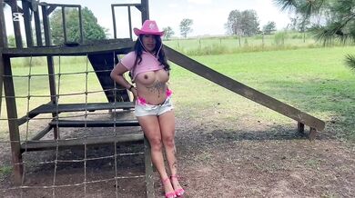 A cowboy farmer fucks me wild in the countryside his big cock splitting me open while my husband watches