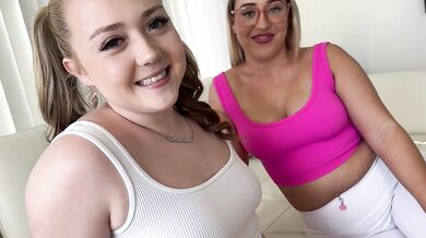Thick gushing creampie in a wild threesome with glasses