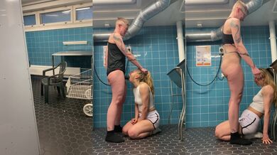 Blonde butch lesbian facefucked squirt in laundromat free use