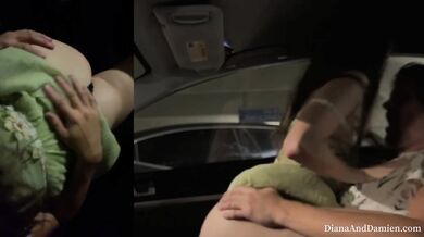 Petite GF Almost Busted Gushing Cowgirl on BF Cock in Cute Dress Car Fuck