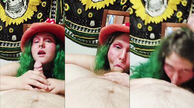 Her cold mushroom cock throbbing till he blows cum in mouth sloppy