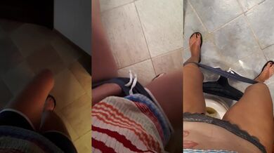 Pee desperation seeps through lacy cotton mini shorts in POV