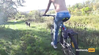 Milf topples on bike with flashing peeks along the river babe