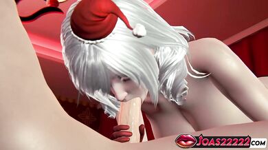 3D Christmas Hentai Ms. Santa Big Tits on Sofa Sloppy Blowjob Titfuck Cum On Face