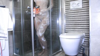 the tiny beauty gets fucked hard in the shower then deep throats every drop