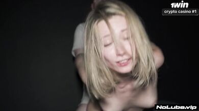 Obedient blonde teen choked gushing creampied by two cocks